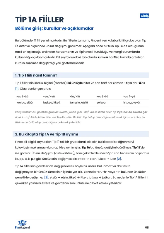 Kitaptan örnek sayfa: Bölüm girişi: Tip 1A